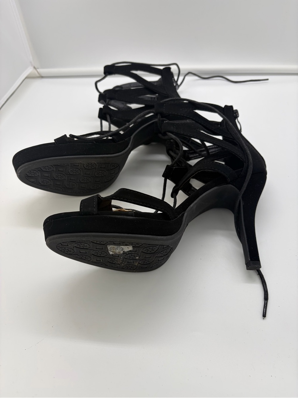 TOP Moda Black Lace-Up Stiletto Heels
